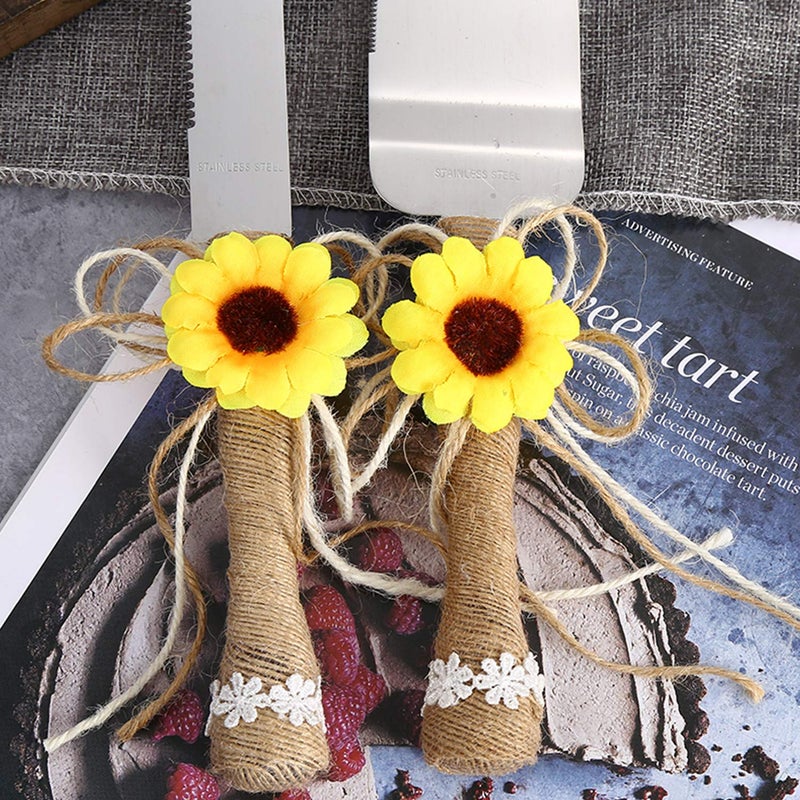 TANG SONG Rustic Wedding Cake Knife and Serving Set with Sunflower Burlap Lace Wedding Cake Knife (Set of 2) - Image 2